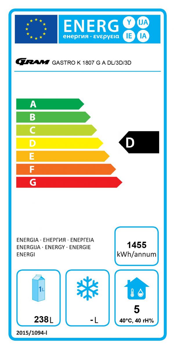 energieklasse D koelwerkbank gram dl/3d/3d