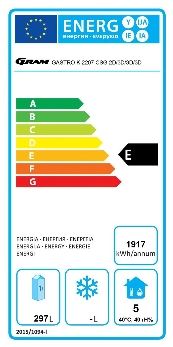 eneergieklasse E koelwerkbank gram 2207 2d/3d/3d/3d